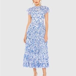 Mac Duggal Blue and White Textured Dress